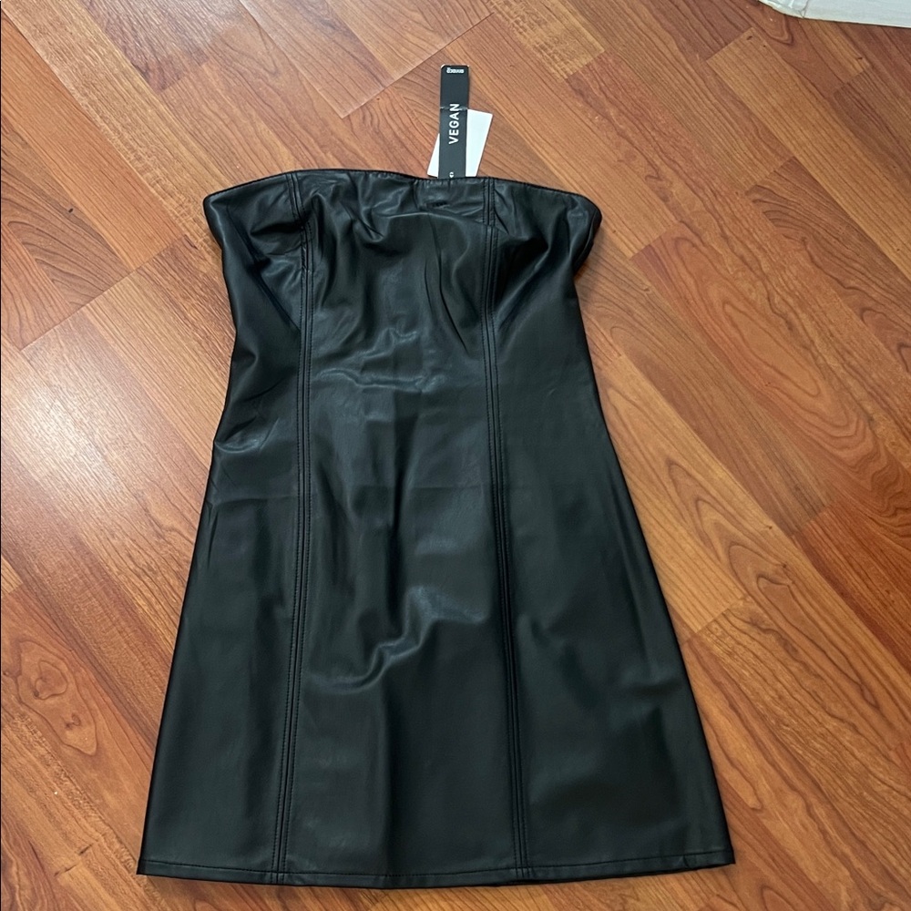 Divided Black Vegan Leather Strapless Dress